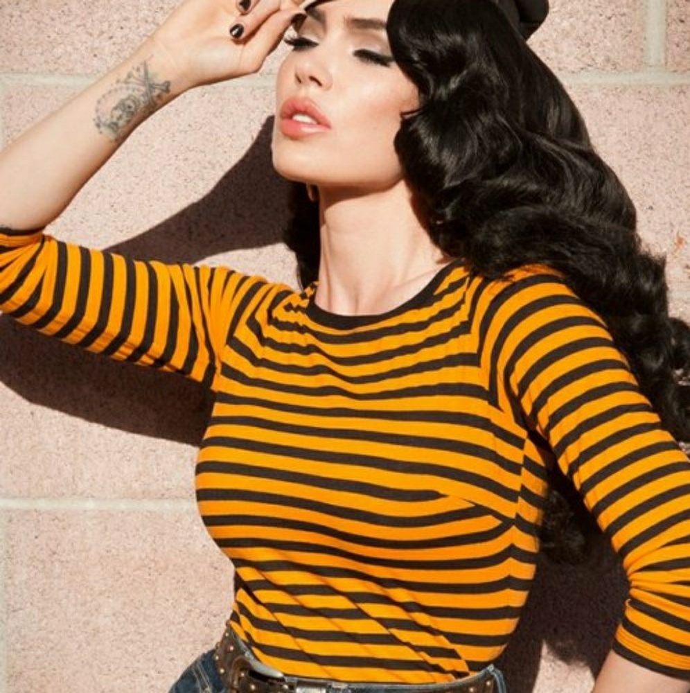 Striped Gold And Black Pinup couture top